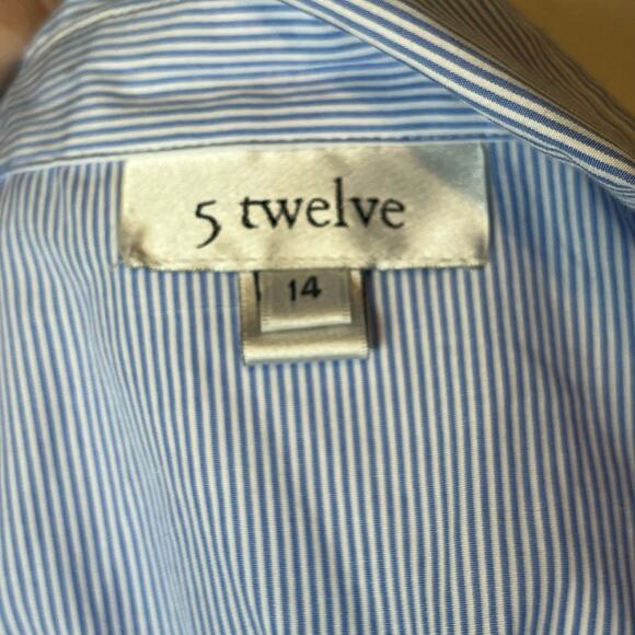 Blue White Striped Bell Sleeve Button Down Shirt Classic Office Chic Top 14 - Picture 6 of 9